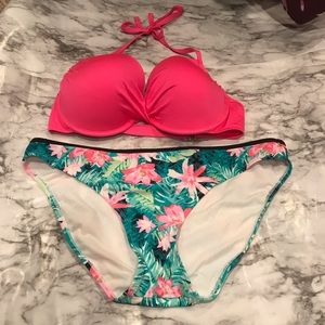 38D Swimsuit Top XL Bottoms pink floral bikini set